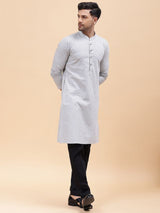 Men Silver & Black Pure Cotton Printed Straight Kurta With pyjama