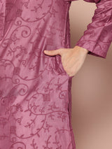 Men Magenta Embroidered Thread Work Chanderi Silk Straight Kurta