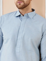 Men Blue Cotton Solid Pathani Kurta