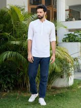 Men Pack Of 2 White & Blue Deluxe Cotton Solid Short Kurta