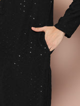 Men Black Embroidered Sequin Rayon Kurta