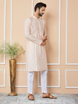 Peach Embroidered Pure Chanderi Silk Straight Kurta