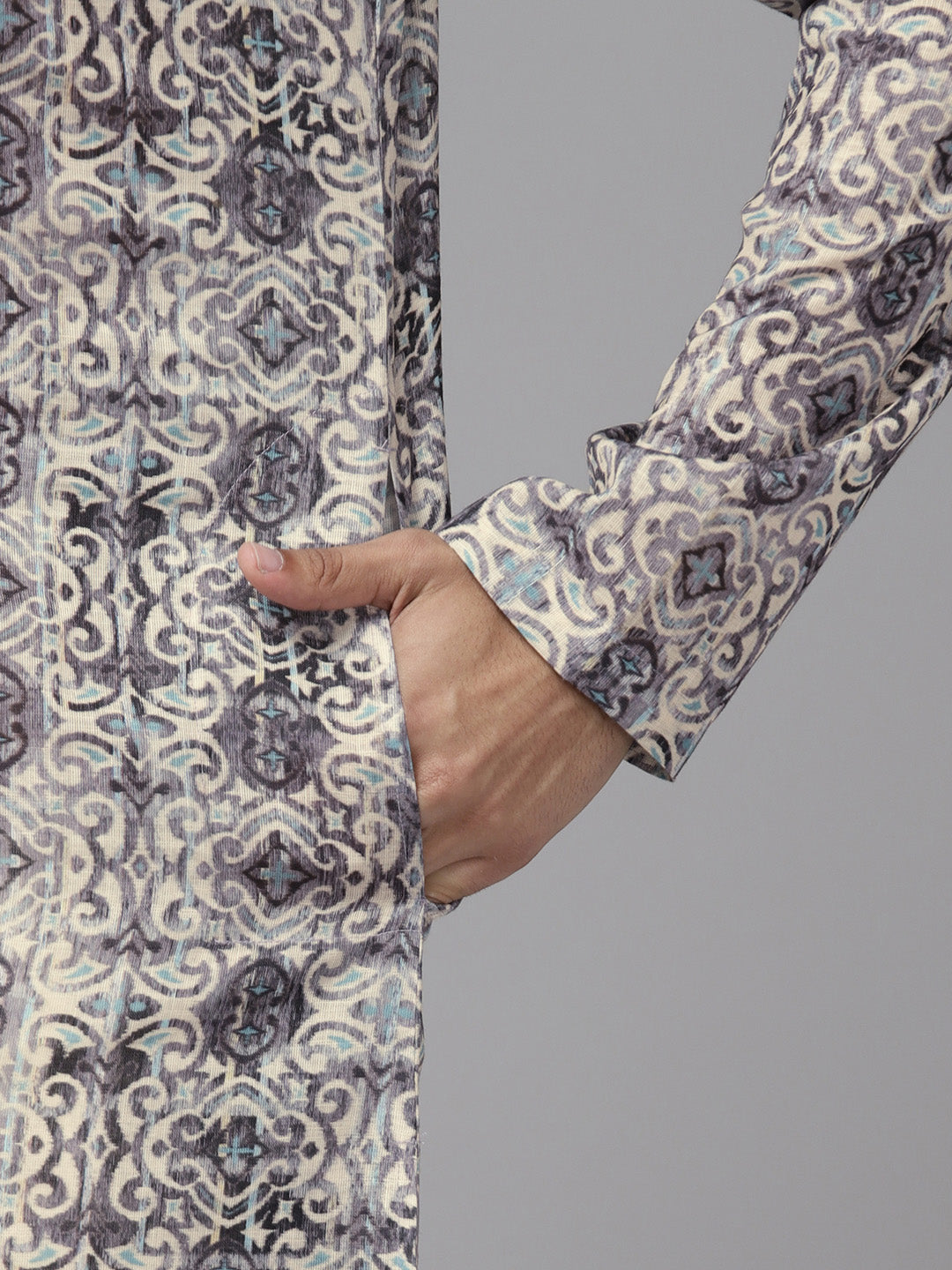 Men Multi Pure Cotton Embroidered Straight Kurta
