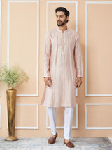 Light Pink Sequins Embroidered Pure Chanderi Silk Straight Kurta with Pyjama
