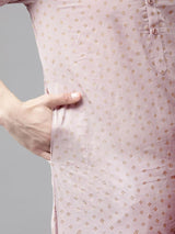Men Pink & Gold Printed Straight Kurta With Pyjama
