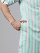 Men Green Regular Pure Cotton Pathani Printed Men's Kurta With White Salwar