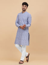 Men Grey and White Printed Kurta With pyjama
