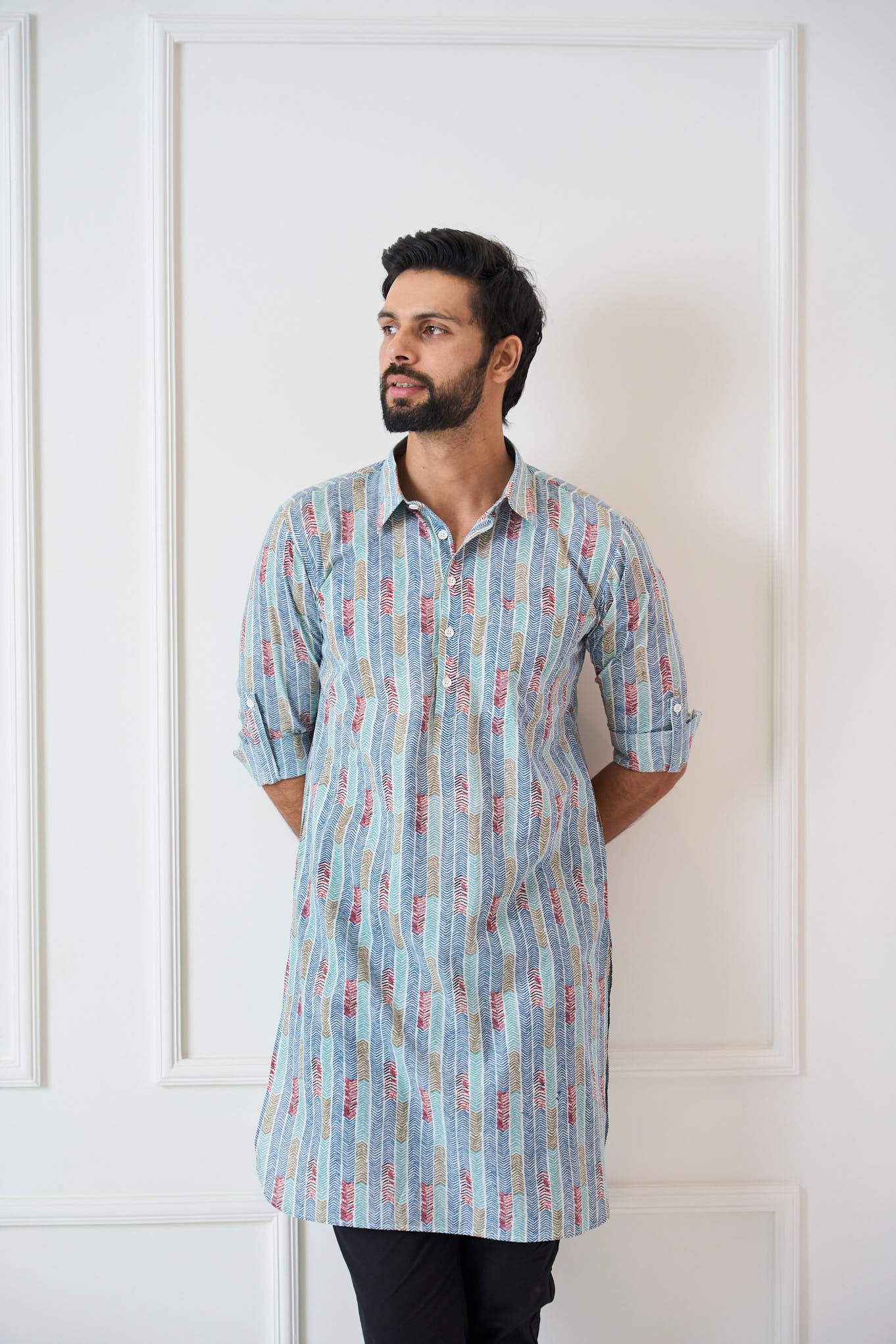 Men Multicolor Striped Pure Cotton Pathani Kurta