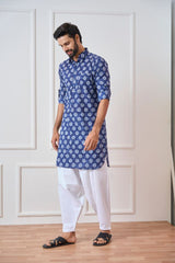 Men Indigo Regular Pure Cotton Pathani Kurta