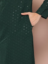 Men Green Embroidered Sequin Rayon Kurta