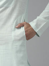 Men White Cotton Straight Kurta with Slub Effect