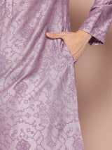 Men Lavender Embroidered Thread Work Chanderi Silk Straight Kurta