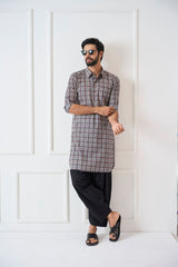 Men Blue Regular Pure Cotton Pathani Kurta With Black Salwar