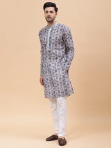 Men Multi Pure Cotton Embroidered Straight Kurta With pyjama