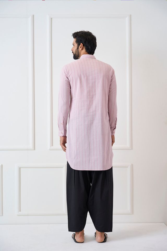 Men Baby Pink Regular Pure Cotton Pathani Kurta