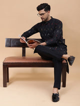 Men Black & Red, Yellow,White Pure Cotton Printed Straight Kurta With pyjama