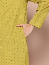Men Lime Green Embroidered Sequin Rayon Kurta
