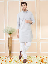 Men Grey Cotton Solid Pathani Kurta