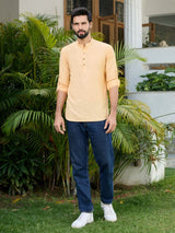 Men Pack Of 2 Pink & Peach Cotton Solid Short Kurta