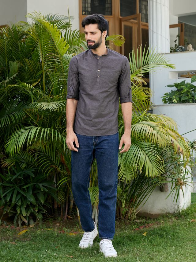 Men Pack Of 2 Brown & Turquoise Blue Cotton Solid Short Kurta