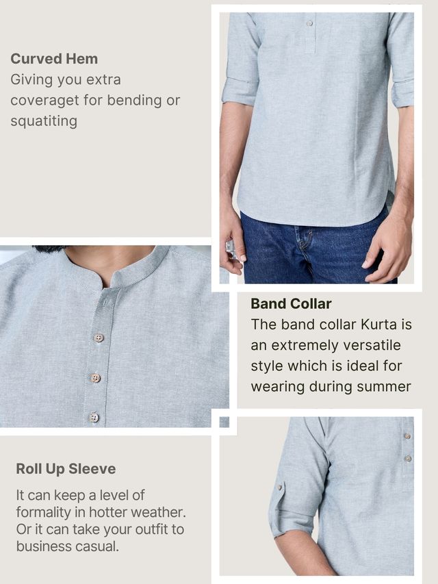 Gray Solid cotton Short Kurta