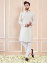 Cream Cotton Solid Straight Kurta