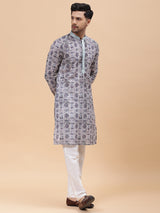 Men Multi Pure Cotton Embroidered Straight Kurta With pyjama