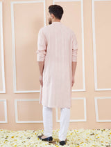 Men Blush Pink with Subtle Gold Shimmer Chanderi Silk Sequins Kurta With Pajama