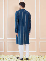 Men Azure Elegance Chanderi Silk Sequins Kurta