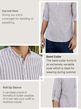 Brown Woven Striped Cotton Short Kurta