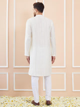 Men Ivory with Subtle Golden Chanderi Silk Sequins Kurta With Pajama