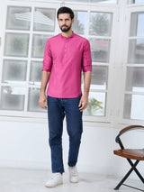 Men Pack Of 2 Pink Cotton Solid Short Kurta