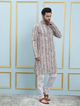 Riwaat.com Men White & Maroon Flacket Embroidery Cotton Kurta Riwaat Embroidered