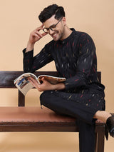 Men Black & Red, Yellow,White Pure Cotton Printed Straight Kurta With pyjama