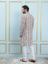 Riwaat.com Men White & Maroon Flacket Embroidery Cotton Kurta Riwaat Embroidered