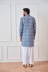Men Blue Regular Pure Cotton Pathani Kurta With White Salwar