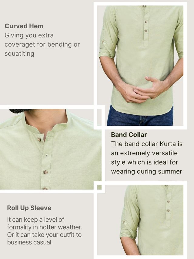 Green Deluxe Cotton Short Kurta
