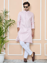 Pink Silk jacquard Straight Kurta with Pyjama