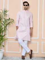 Pink Silk jacquard Straight Kurta with Pyjama