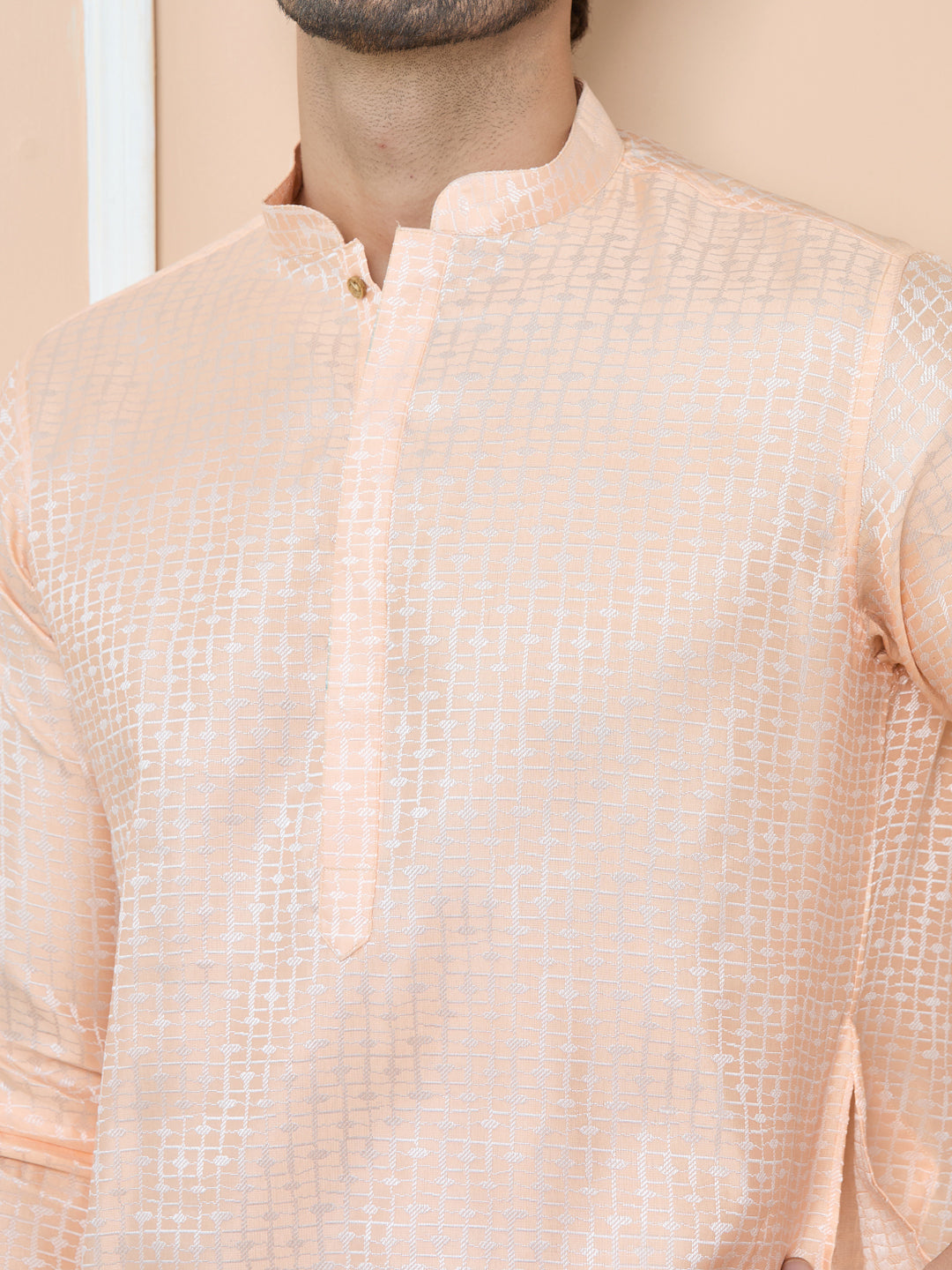 Peach Silk Jacquard Straight kurta
