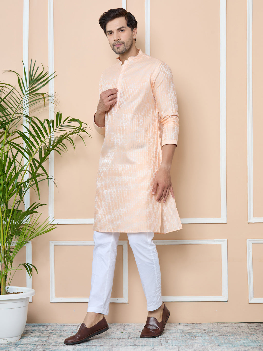Peach Silk Jacquard Straight kurta