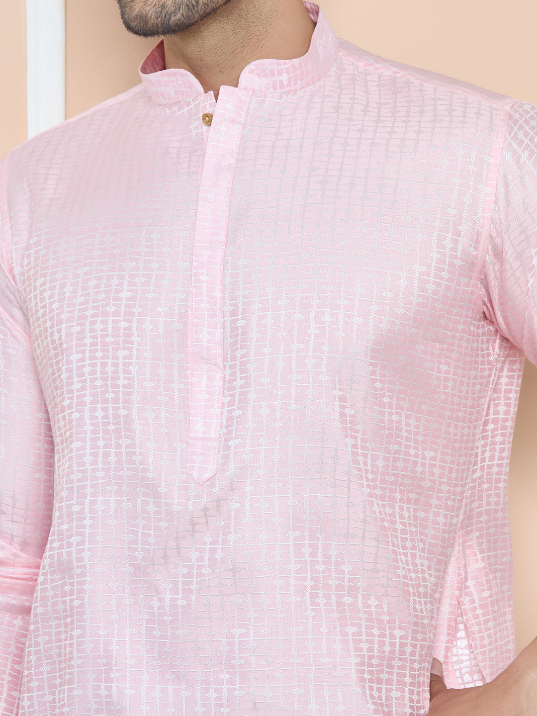 Light Pink Silk Jacquard Straight kurta