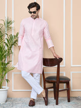 Light Pink Silk jacquard Straight Kurta with Pyjama