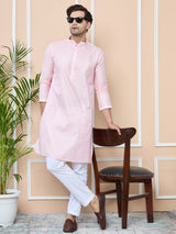 Light Pink Silk Jacquard Straight kurta