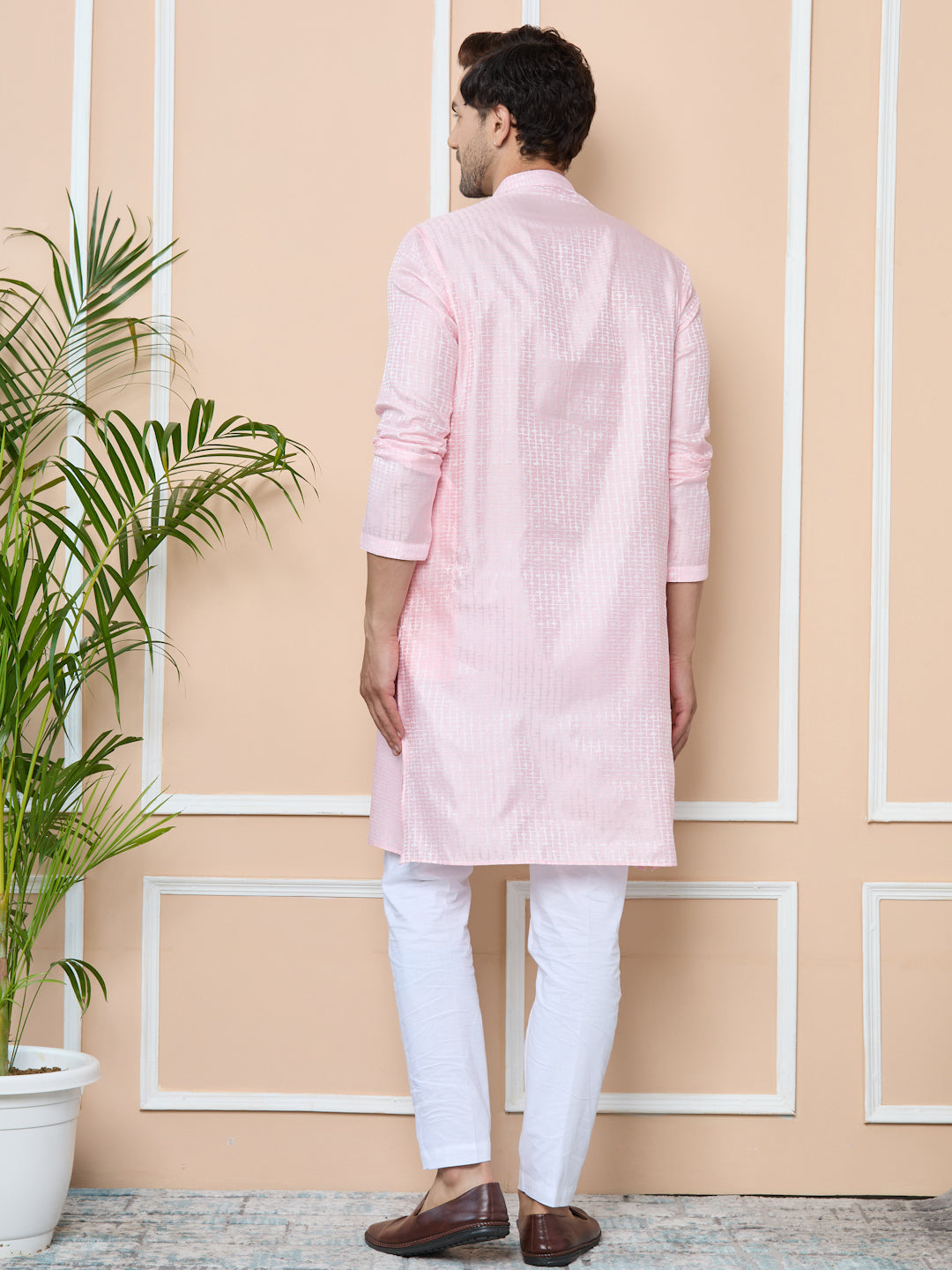 Light Pink Silk Jacquard Straight kurta