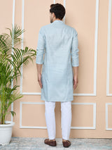 Aqua Blue Silk jacquard Straight Kurta with Pyjama