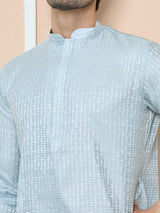 Aqua Blue Silk jacquard Straight Kurta with Pyjama