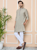 Dark Beige Delux Cotton Straight Kurta with Embroidered Neck