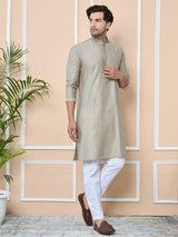 Dark Beige Delux Cotton Straight Kurta with Embordered Neck and Pyjama