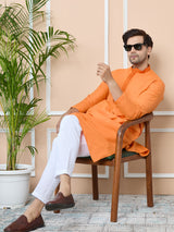 Orange Delux Cotton Straight Kurta with Embordered Neck and Pyjama